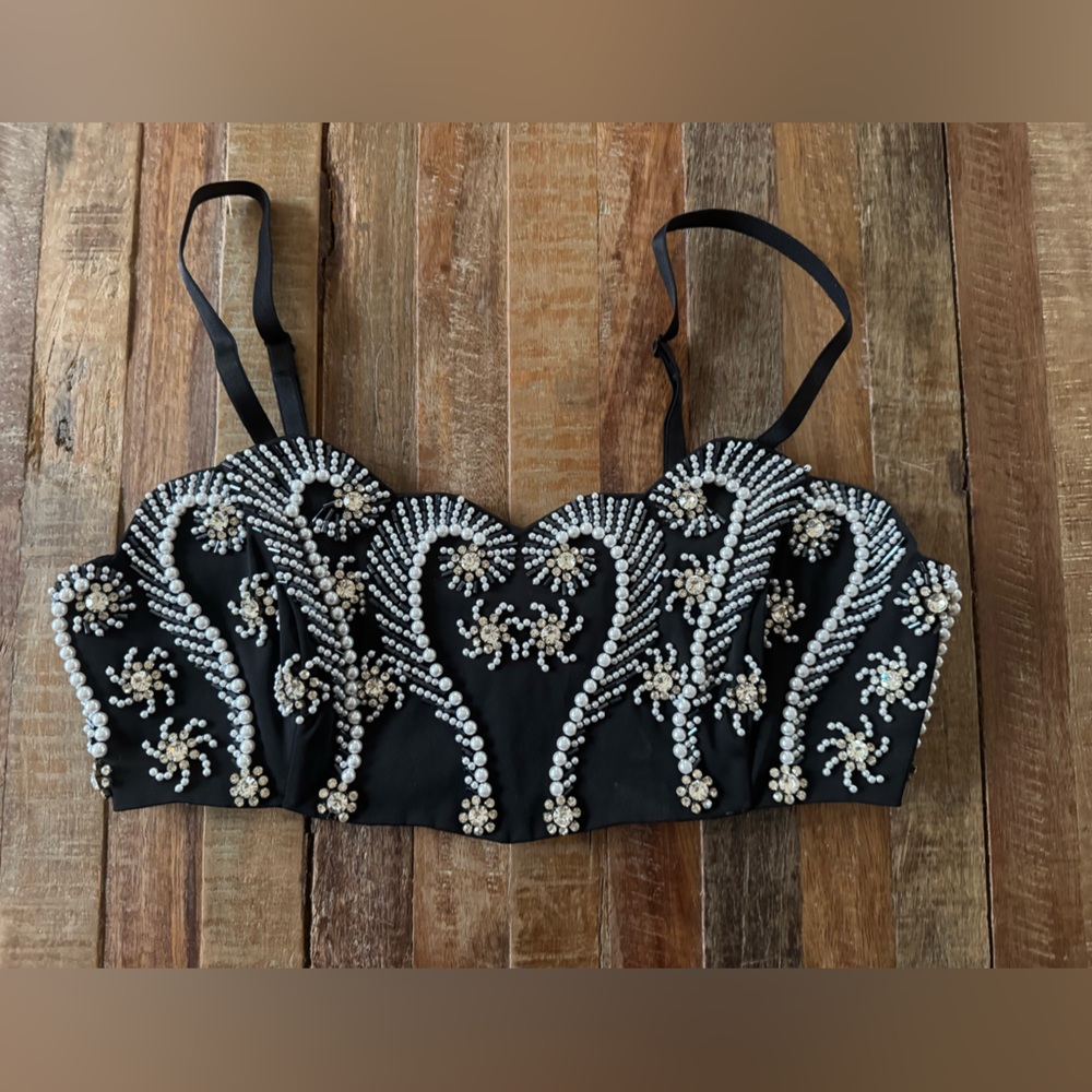 Black Beaded Bustier Top — Vintage 1990s Express
